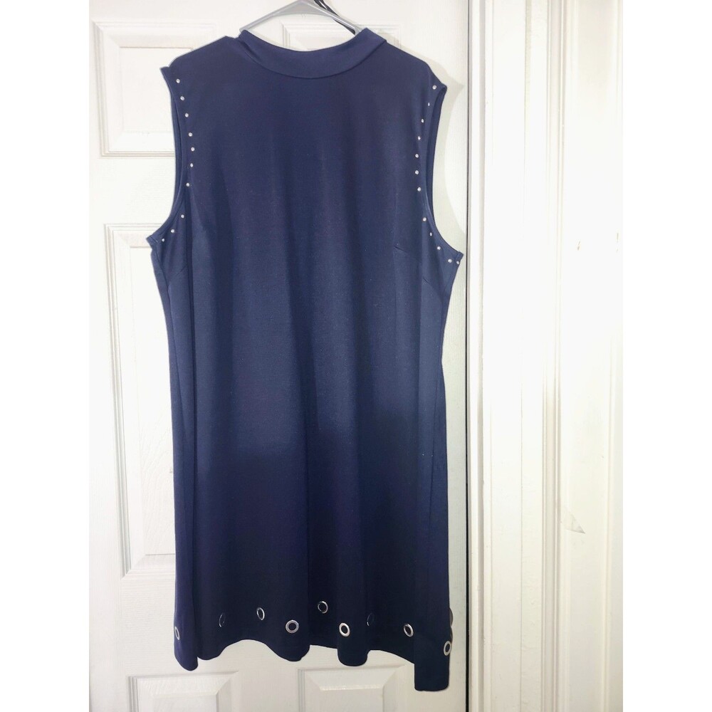 Navy Blue Studded Armholes and Grommeted Hem Sheath Dress 3X